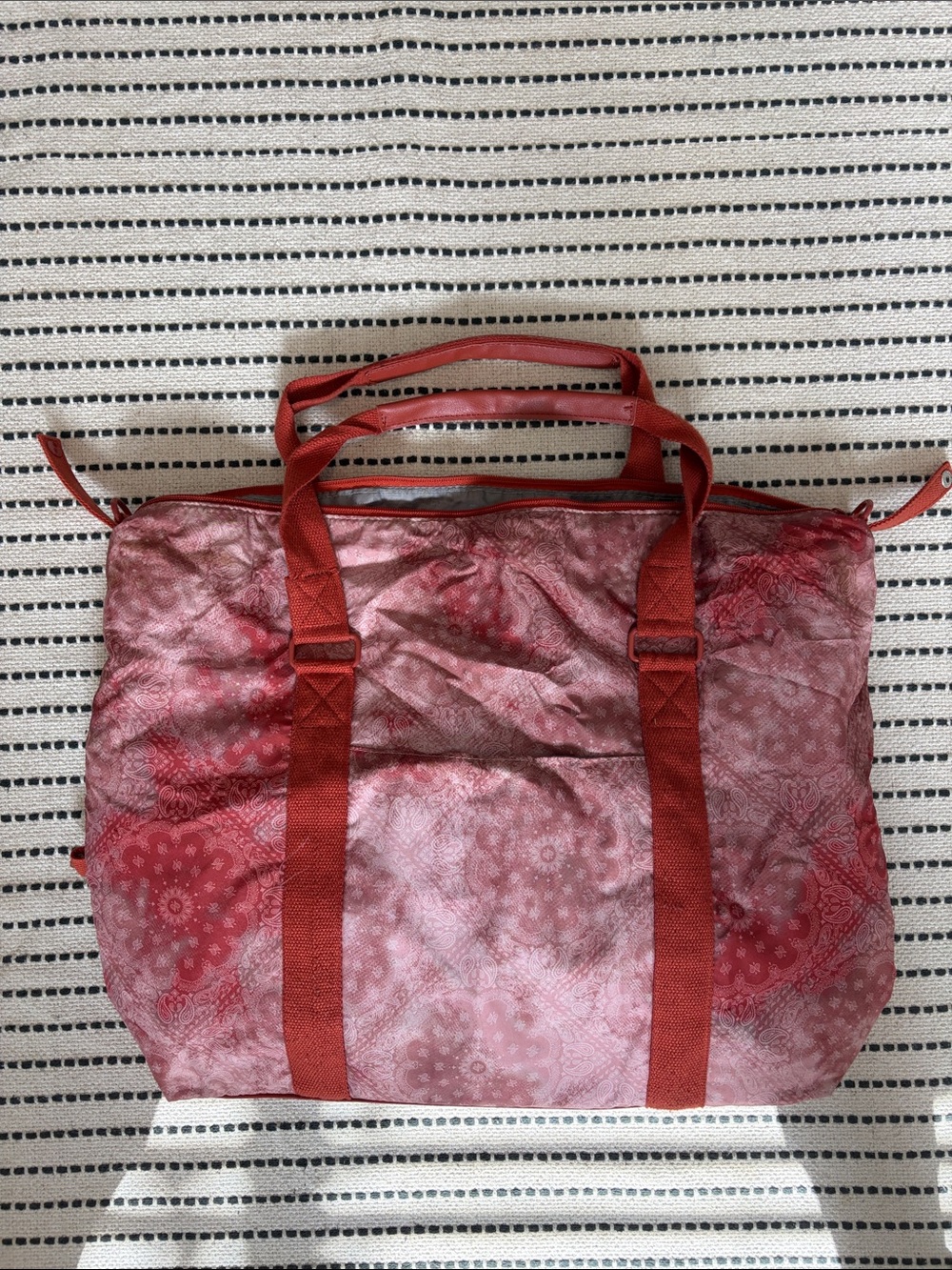 Nordstrom Red Patterned Travel Tote with Dual Handles